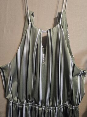 Olive Striped Sleeveless Women’s Romper